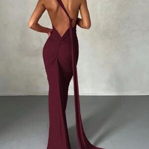 SHEIN Deep Wine Backless Dress